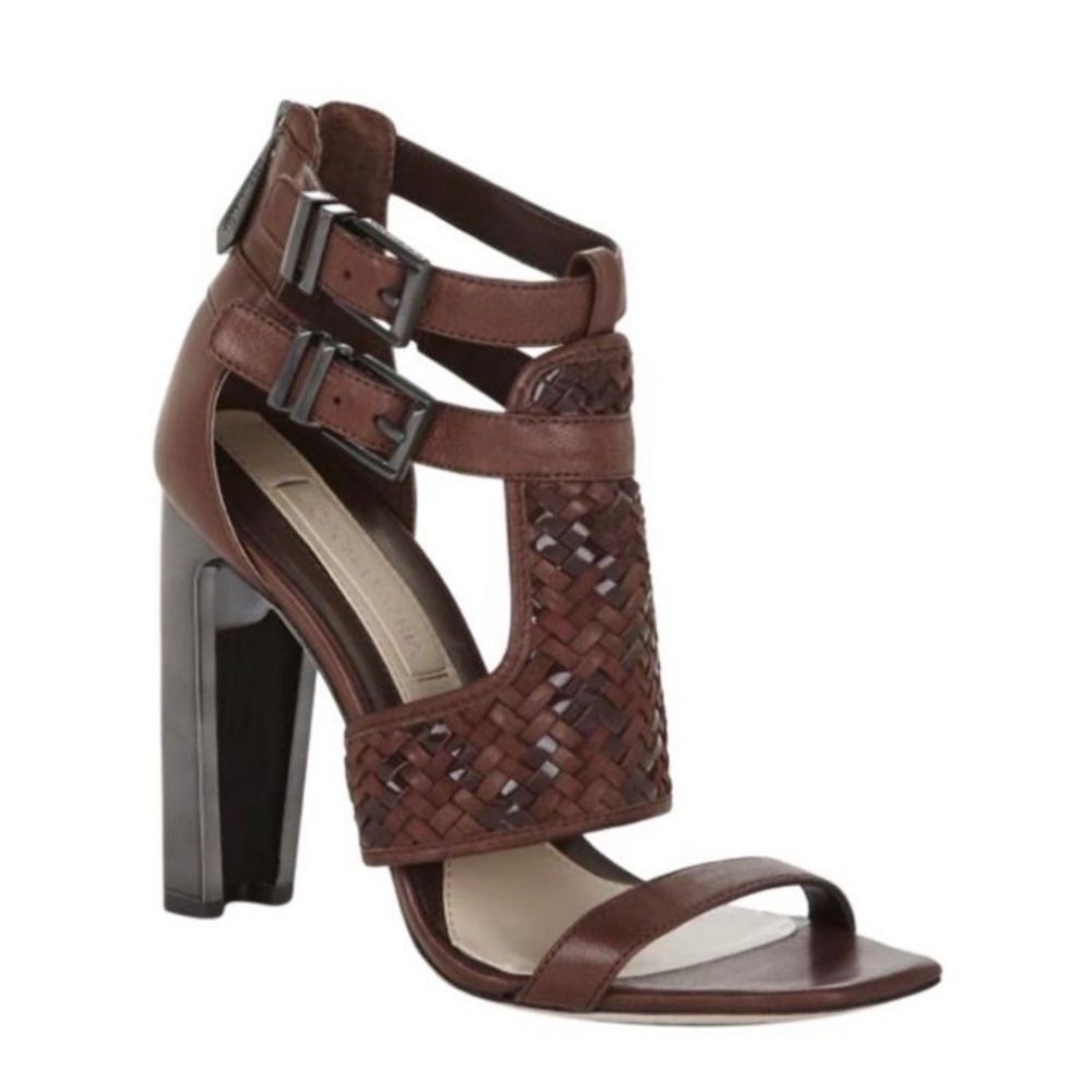 BCBGMaxAzria Brown Leather Heels with Cutout Design